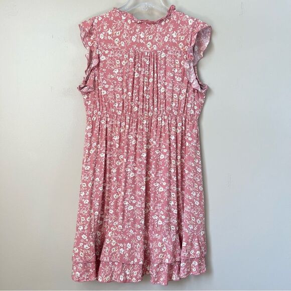 Papillon Floral Babydoll Tea Rose Flutter Sleeve Mini Summer Dress SZ XL - Jr - Picture 8 of 12